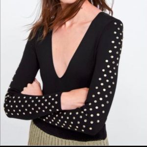 Zara knit bodysuit v neck top